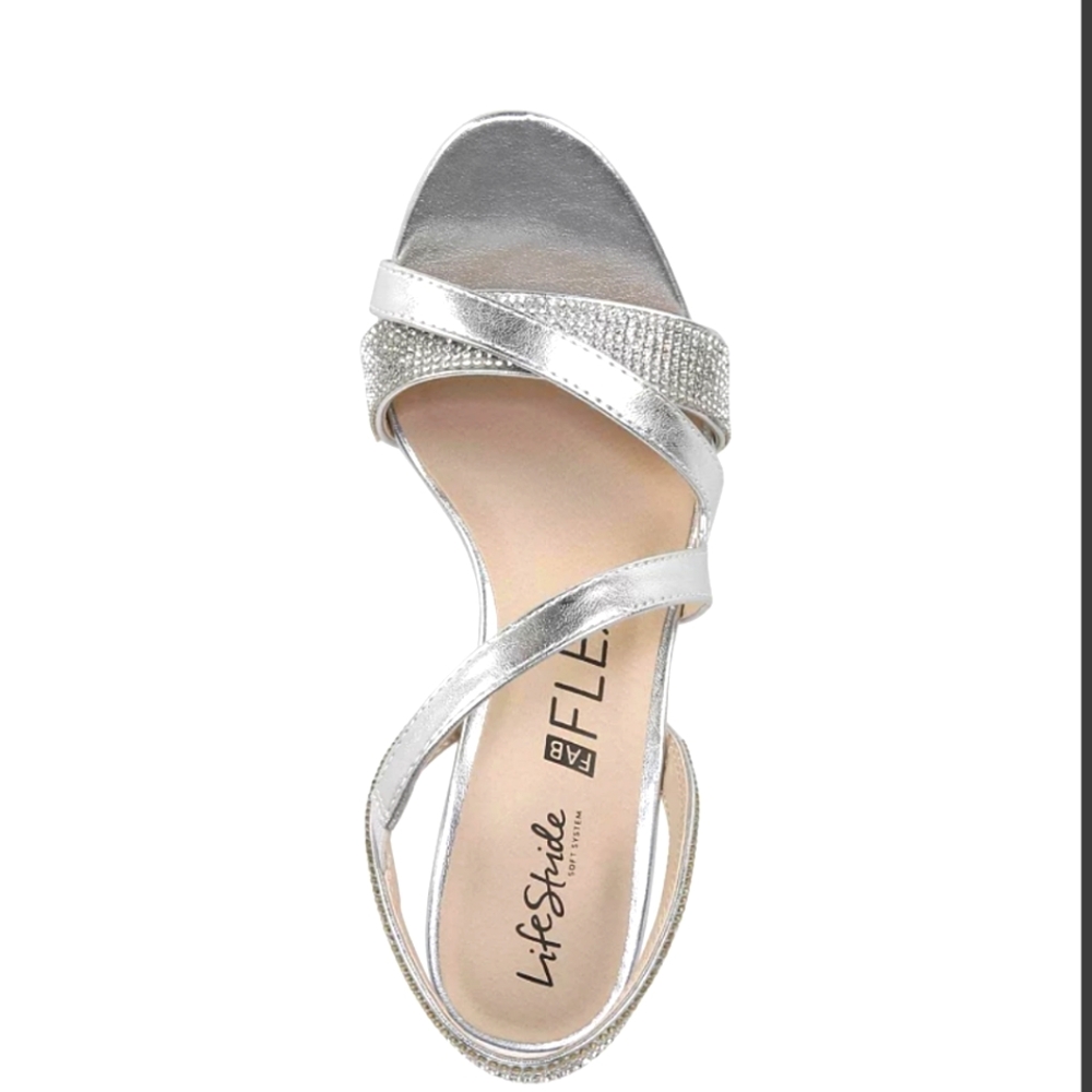 Life Stride Mia Glitz Silver Sandals with Metallic Finish and Slingback Strap